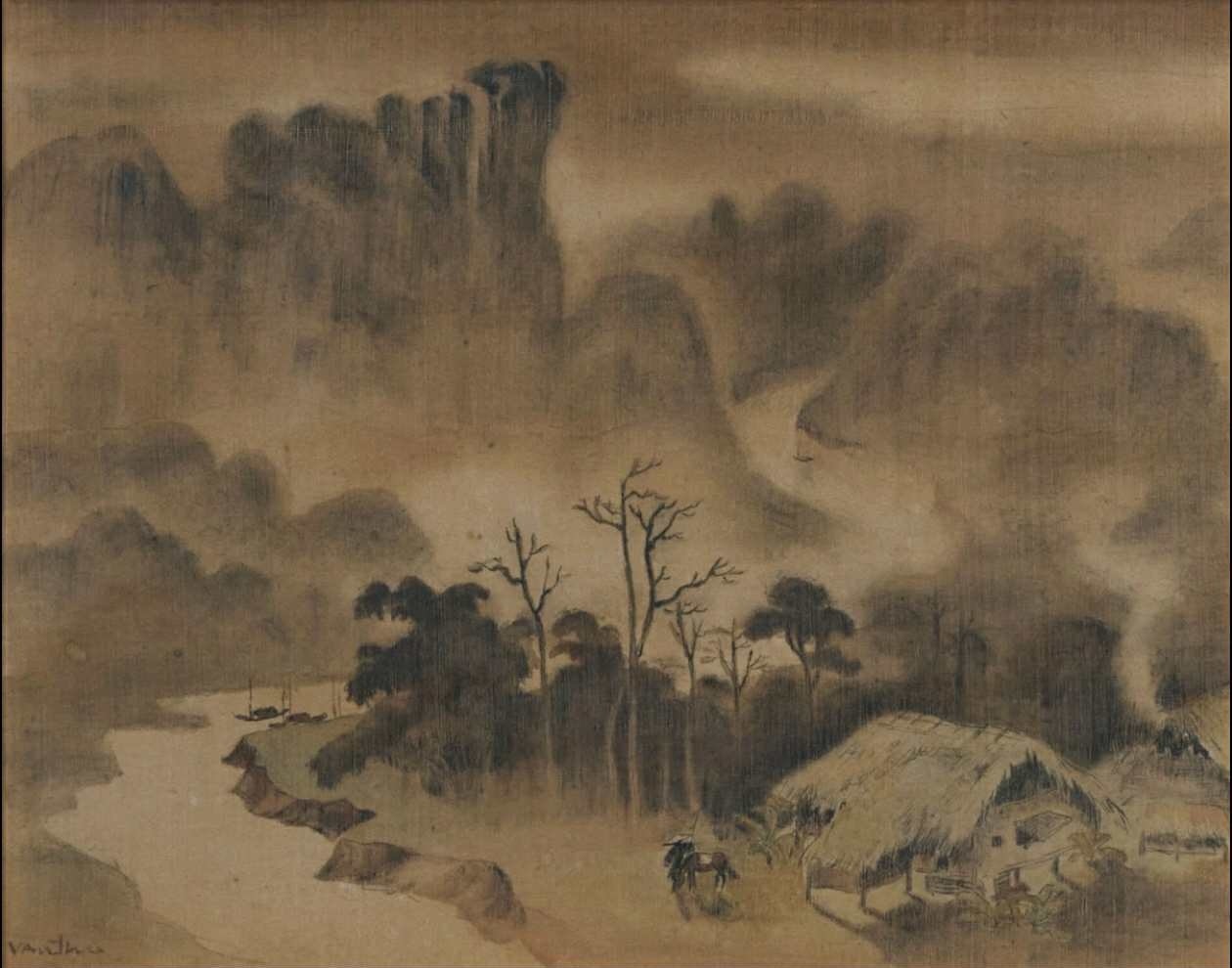 TRẦN VĂN THỌ (1917–2004) – PHONG CẢNH LÀNG VEN SÔNG TRẦN VĂN THỌ (1917–2004) – PHONG CẢNH LÀNG VEN SÔNG