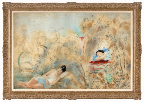 ALIX AYMÉ (1894-1989) Phụ nữ và đứa trẻ trong một khu vườn tre
